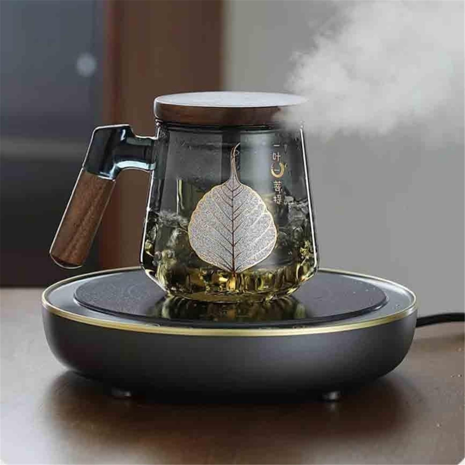 Cocina Taza de té vidrio con infusor y tapa, 15.2 oz Jugo(Grey)