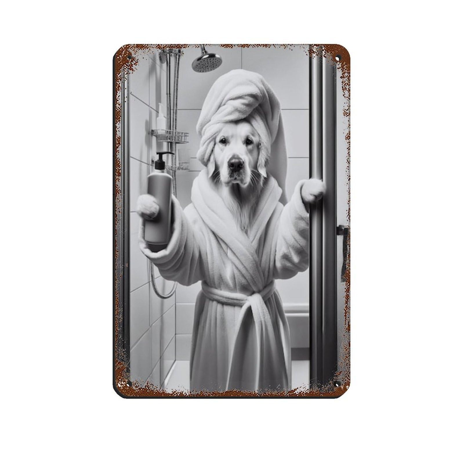 Lxwnze 20L X 30W Cm Golden Retriever Bathroom Art Poster Tin Sign Vintage Metal Pub Club Cafe Bar Home Wall Art Decoration Poster Retro 8X12inch(20X30cm)