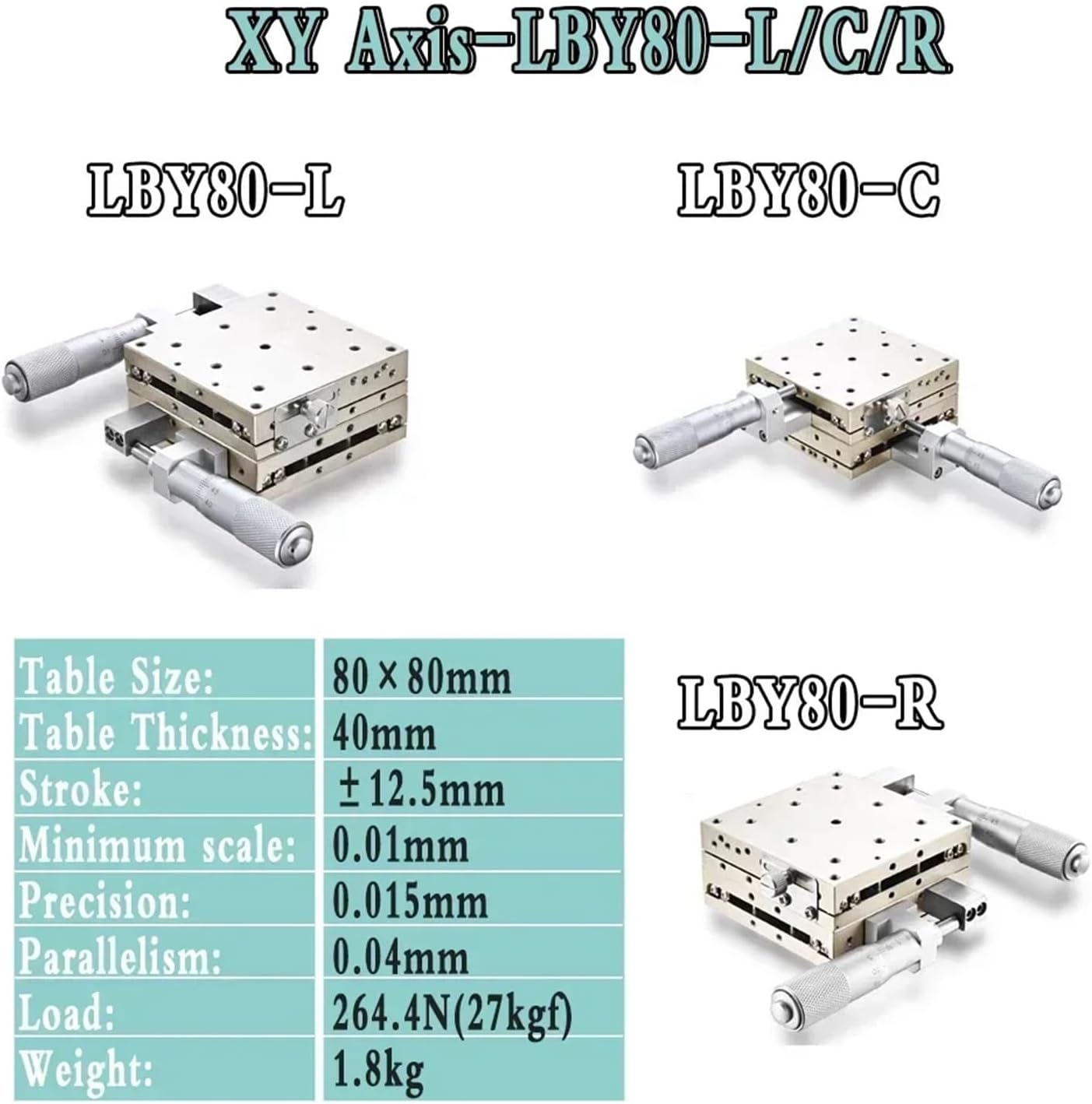 Stainless Steel Material Manual Displacement Platform Micrometer Sliding Table L/B/X/L/B/Y Series(XY axis-LBY80,Center)
