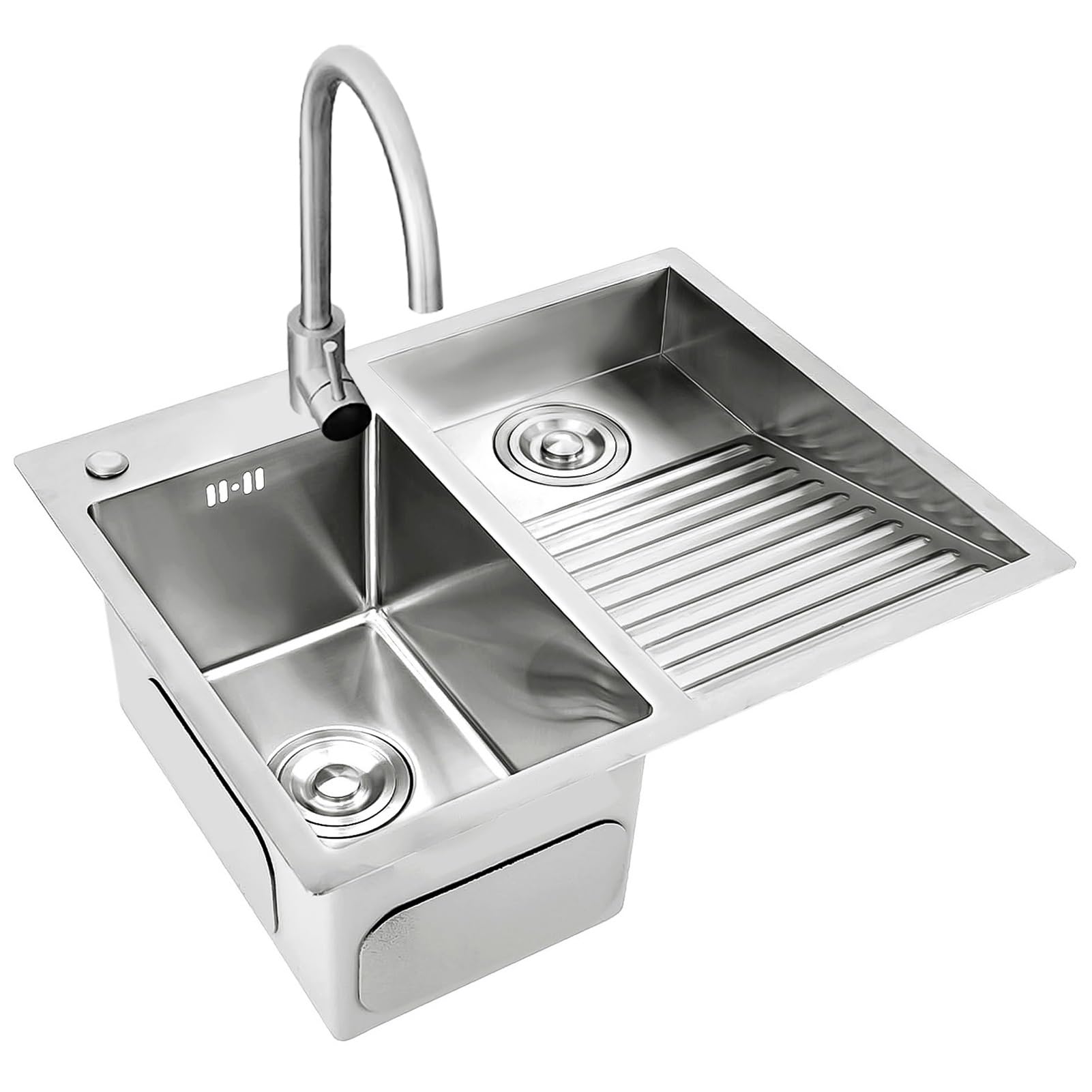 Lavadero Ropa a Mano 60x48cm, Lavandería de Acero Inoxidable 304, Con Grifo, y Kits de Drenaje, Lavadero Pila Exterior, Pila de Lavar, Fregadero Cocina, Lavanderia Lavabo, Fregadero Exterior, Right