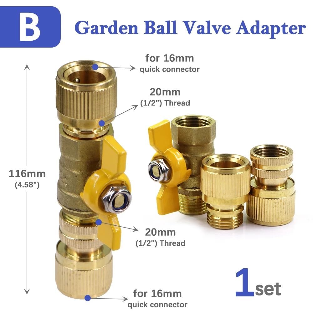 Generico 16mm 1/2 "Giardino in Ottone Valvola a Sfera Tubo Adattatore Tubo di Irrigazione Irrigazione Raccordo Connettore Rapido Giunti di Accoppiamento Collegare Riparazione(Female Female)