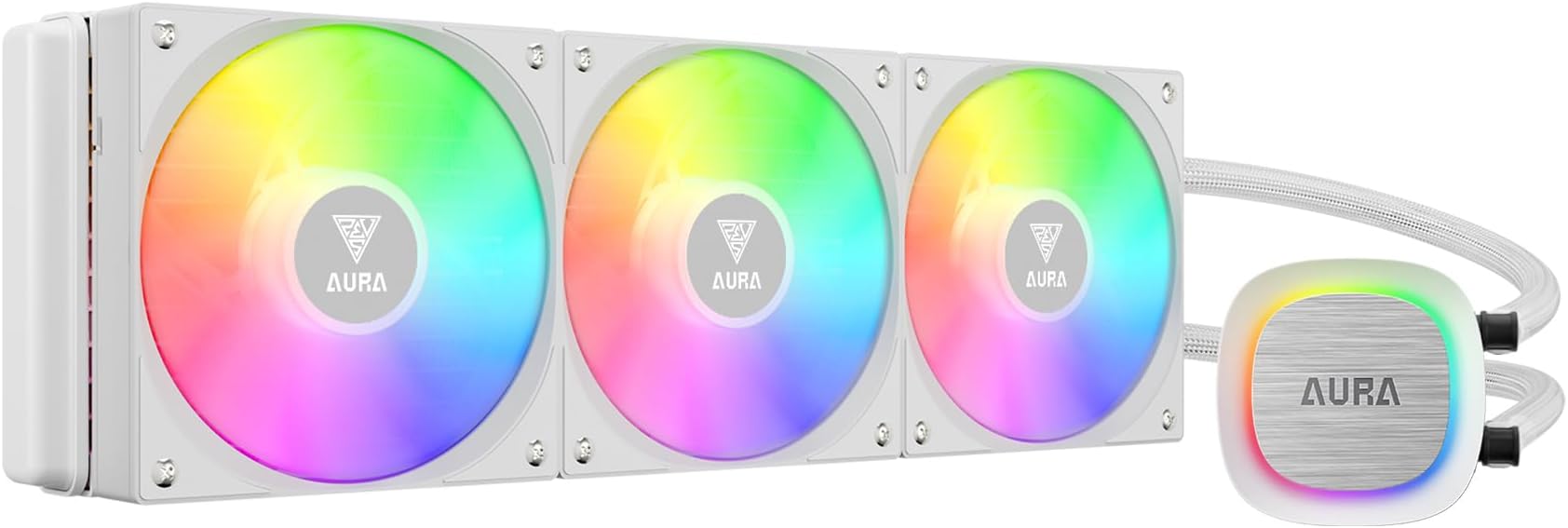 GAMDIAS 360mm AIO CPU Water Cooler, Hidden Cable Design, Rotatable Pump, MB Sync ARGB&PWM, 30 Light Effects, Intel LGA 1700, AMD AM5/AM4, White, AURA