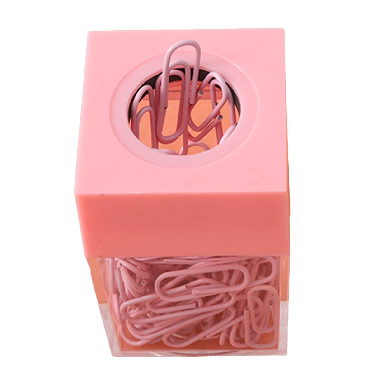Pink Magnetic Paper Cilp Dispenser Holder Clear Acrylic Paper Clip Organizers with Magnetic Top for Desk Cute Office Binder Clip, Paper Clip Holders Office and School Supplies Office Products