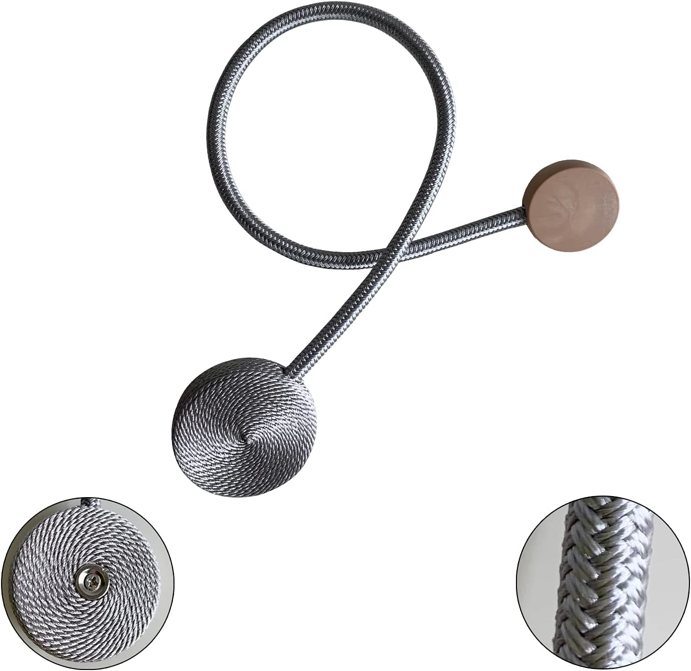 Magnetic Curtain Tiebacks Decorative Drapery Holdbacks, 2 Pack Window Drape Ties, Weave Rope Clips for Blackout/Sheer Window Treatment (Silver-Q): Kitchen & Dining
