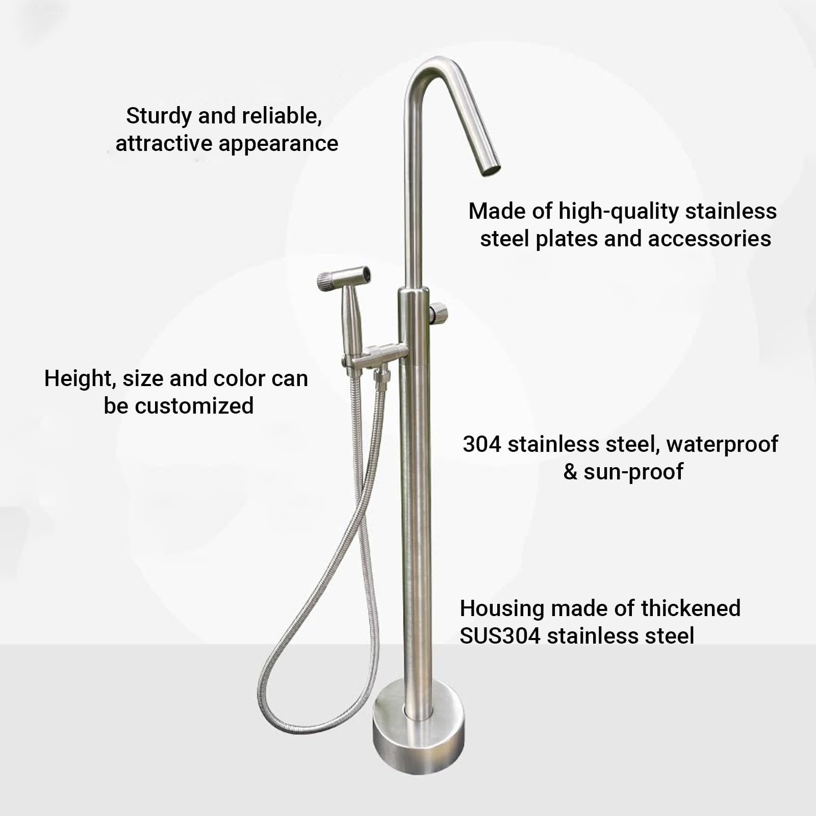 Colonna d'Acqua da Giardino in Acciaio Inox 304, Fontanella Esterno con Doppio Rubinetto, per Irrigazione e Lavaggio(Black-C,120cm/47.2in)