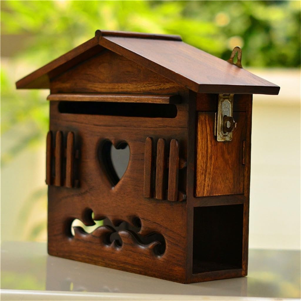 HBJWOV Message Box Wooden Water and Electricity Bill Box Villa Door Hanging Mailbox Hanging on The Wall