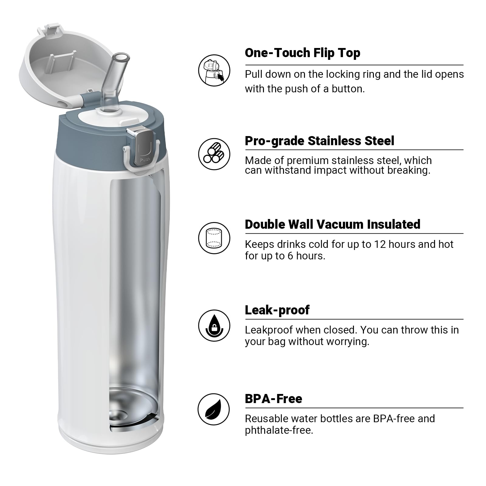 Super Sparrow Borraccia Termica Cannuccia, Borraccia in Acciaio Inox - 350ml, 500ml, 750ml - Senza BPA Tazza Borracce Termiche, Bottiglia Termica per Bambini, Scuola, Sportiva