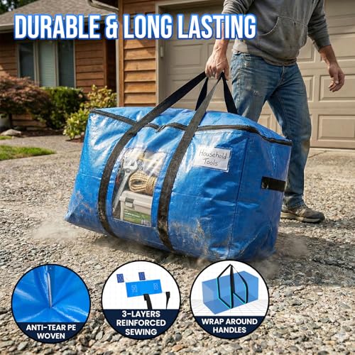 Image of TAILI Extra Large Moving Bags, 2 Pack Blue Heavy Duty Totes For Storage with Visible Window, Wrap Around Handles, Storage Bags for Space Saving, Alternative to Moving Boxes