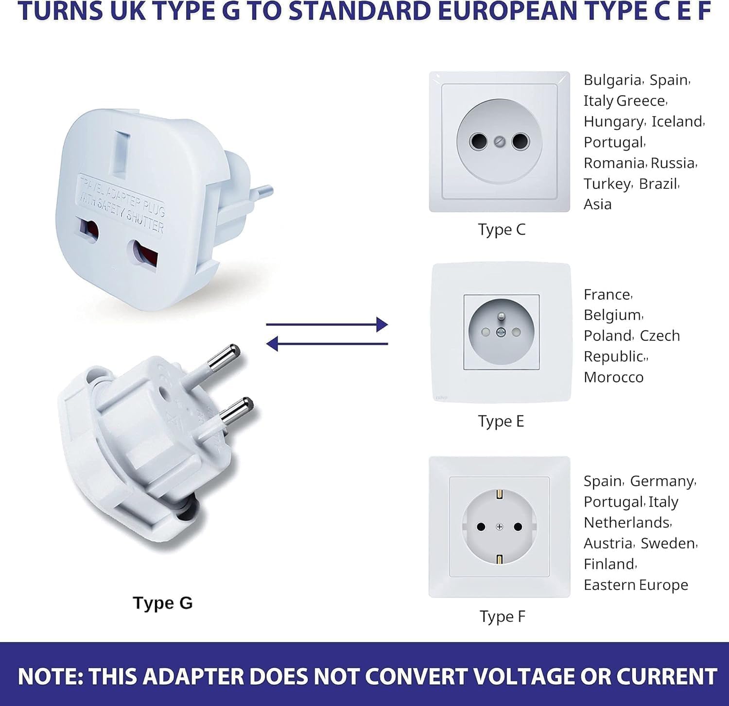Kyrotech İngiltere’den AB’ye Seyahat Adaptörü, UK G Tip 3 Pin’den Avrupa E/F Tipi 2 Pin Priz Dönüştürücü, Güvenlik Kilitli, 240V 10A, 16A, Fransa, Almanya, Hollanda, Polonya, İsveç Uyumlu