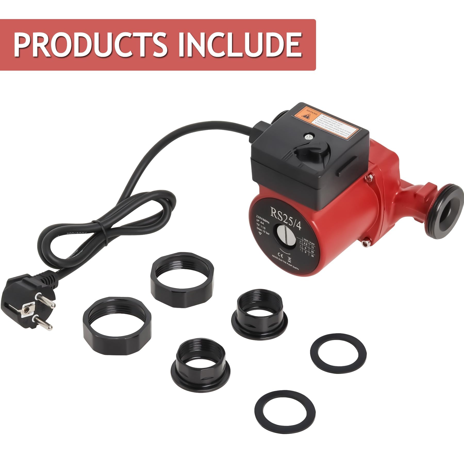 Pompe de Circulation D'eau Chaude RS25/4-180, Circulateur pour Chauffage Central 72W, Pompe à Pression pour Circulateur Domestique Réglage à Trois Vitesses par Poweka