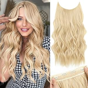 Invisible Wire Hair Extensions Adjustable Size with 4 Clips, Clip in Hair Extensions, Light Blonde Long Wavy Secret Extensions, Hairpiece for Women (20Inch, Light Blonde)
