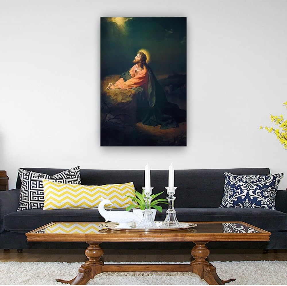 Yonsibing Jesus Praying In The Garden of Gethsemane Posters Wall Art Decor Living Room Giclee Pictures Painting Hanging Home Artwork (16.00''x24.00'',Framed)