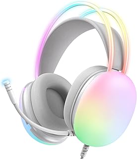 Gaming Headphone Over Ear Headphone with Microphone LED Light Adjustable Headband Deeper Bass Surround Sound Noise Isolating Led Gaming Headphones