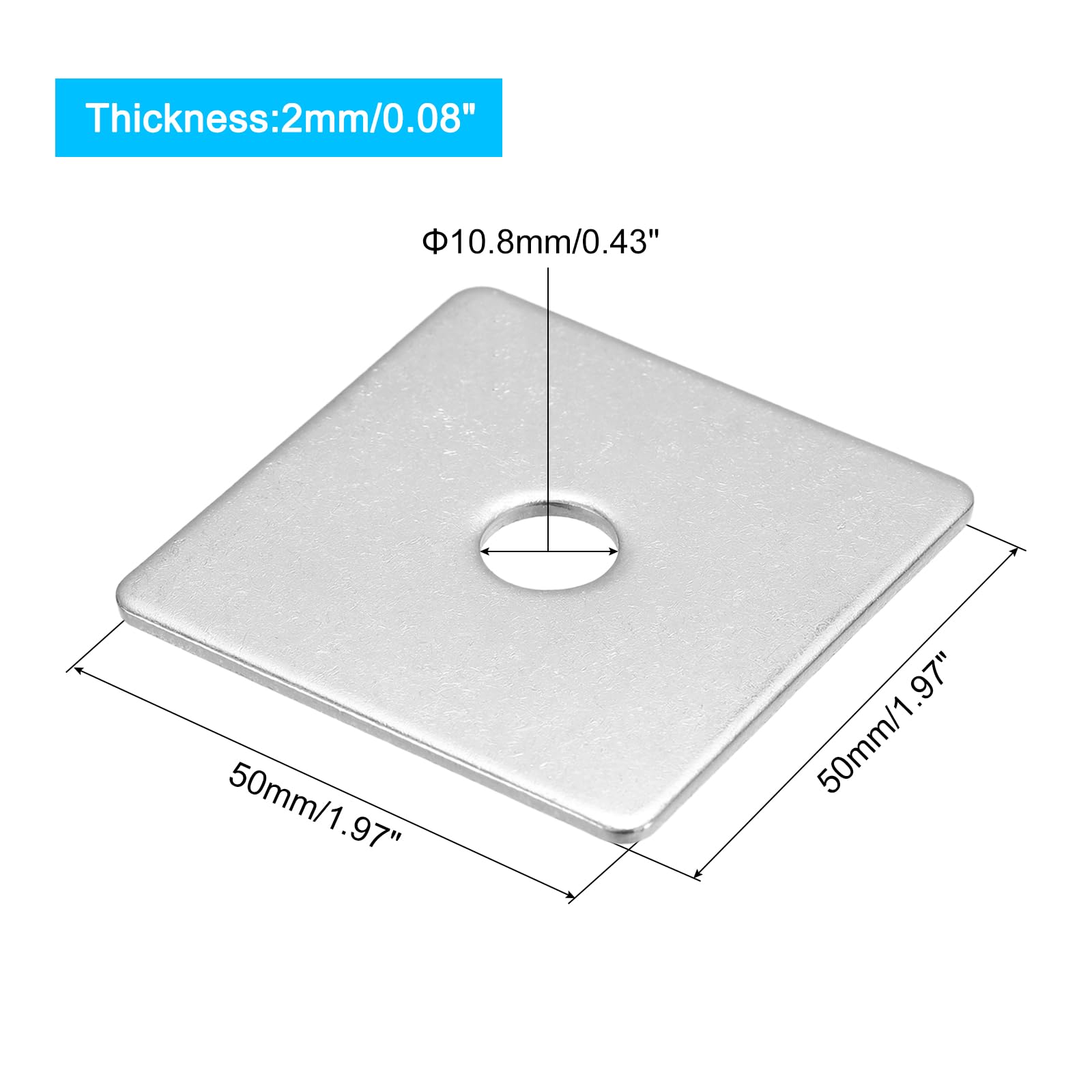sourcing map Quadratische Unterlegscheiben, 15 Stück, M10 x 50 x 50 x 2 mm, 304 Edelstahl, quadratische Unterlegscheiben, flache Unterlegscheiben, Abstandshalter für Hardware-Befestigung