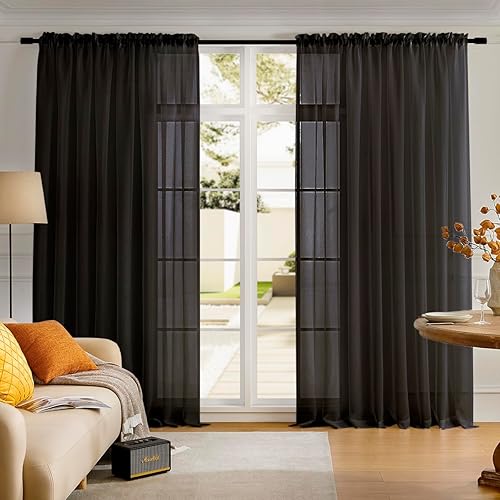 Miniatura 122 de MYSTIC-HOME Cortinas traslúcidas de 84 pulgadas de largo, 2 paneles de cortinas traslúcidas blancas para dormitorio y sala de estar, cortinas para