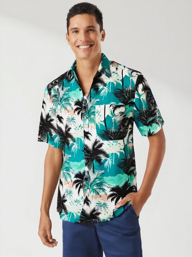 Enlision Men's Hawaiian Shirt Short Sleeve Casual Summer Beach Aloha Shirt Floral Button Down Tropical Hawaii Shirts - Image 2
