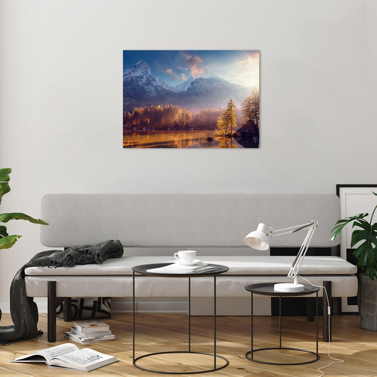 Poster Sur Toile Moderne : Paysage Montagneux Au Coucher De Soleil - Décoration Murale 40 X 60 Cm