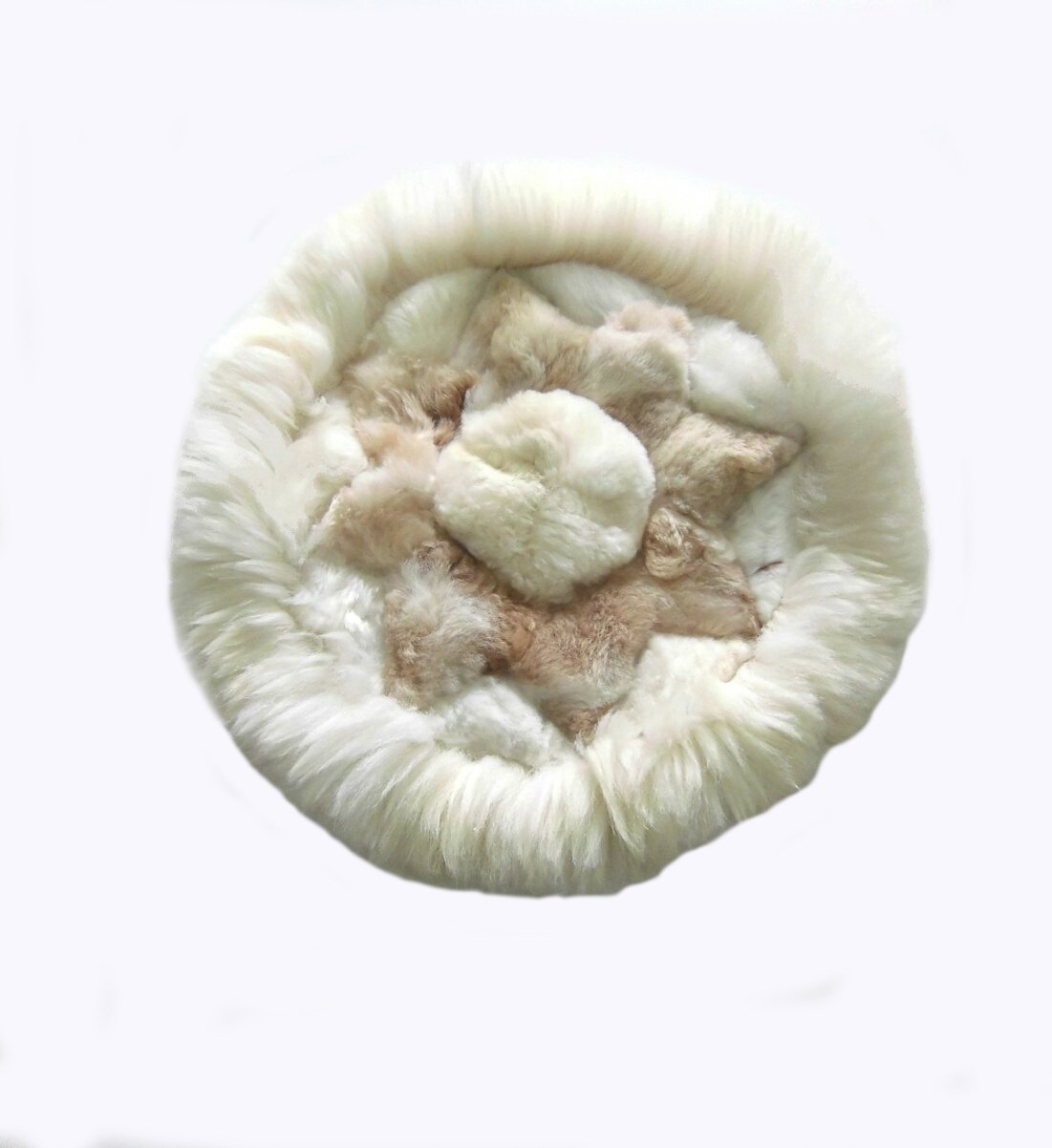 Tapis rond 80 cm blanc alpaga marron fourrure ALP