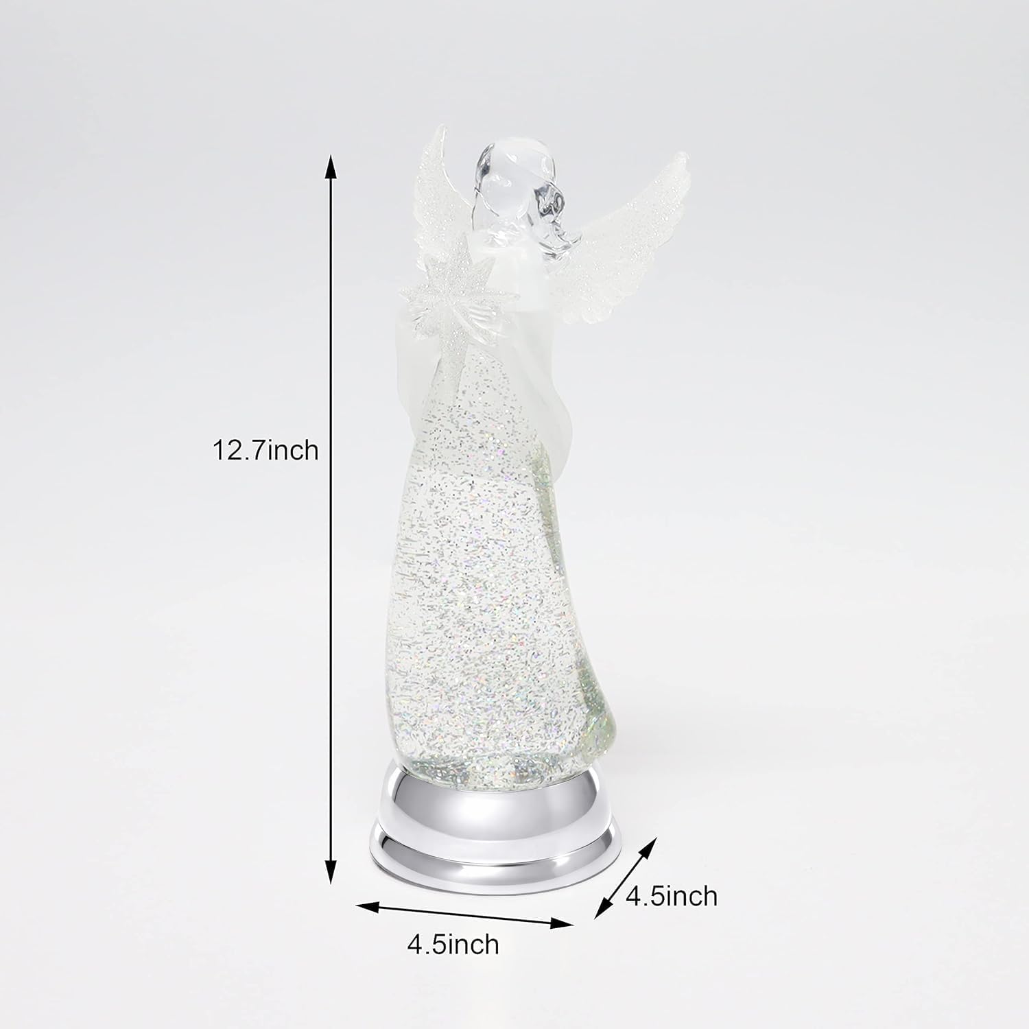Christmas Angel Snow Globe Water Spinner LED Light Battery Operated Glitter Angel Figurine 12.8” Tabletop Christmas Decoration Holiday Home Décor by Moments in Time