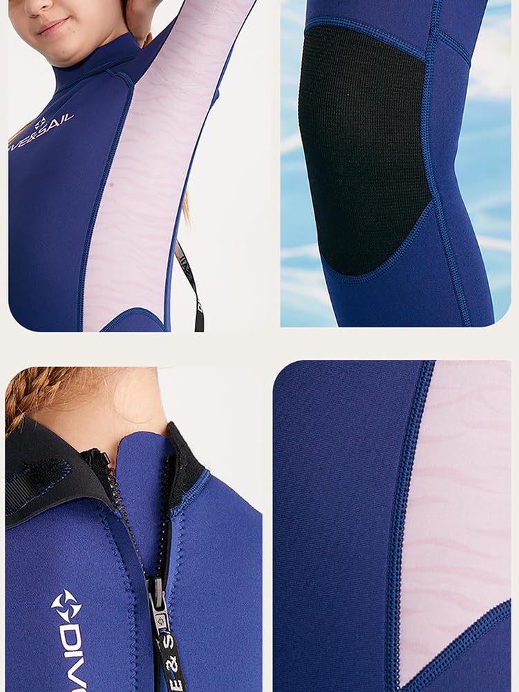 Traje de Neopreno para Niña de 2,5 mm, Traje de Buceo de Cuerpo Entero con Mangas Largas y Cremallera Trasera, Protección Solar UPF 50+ para Surf, Snorkel y Natación
