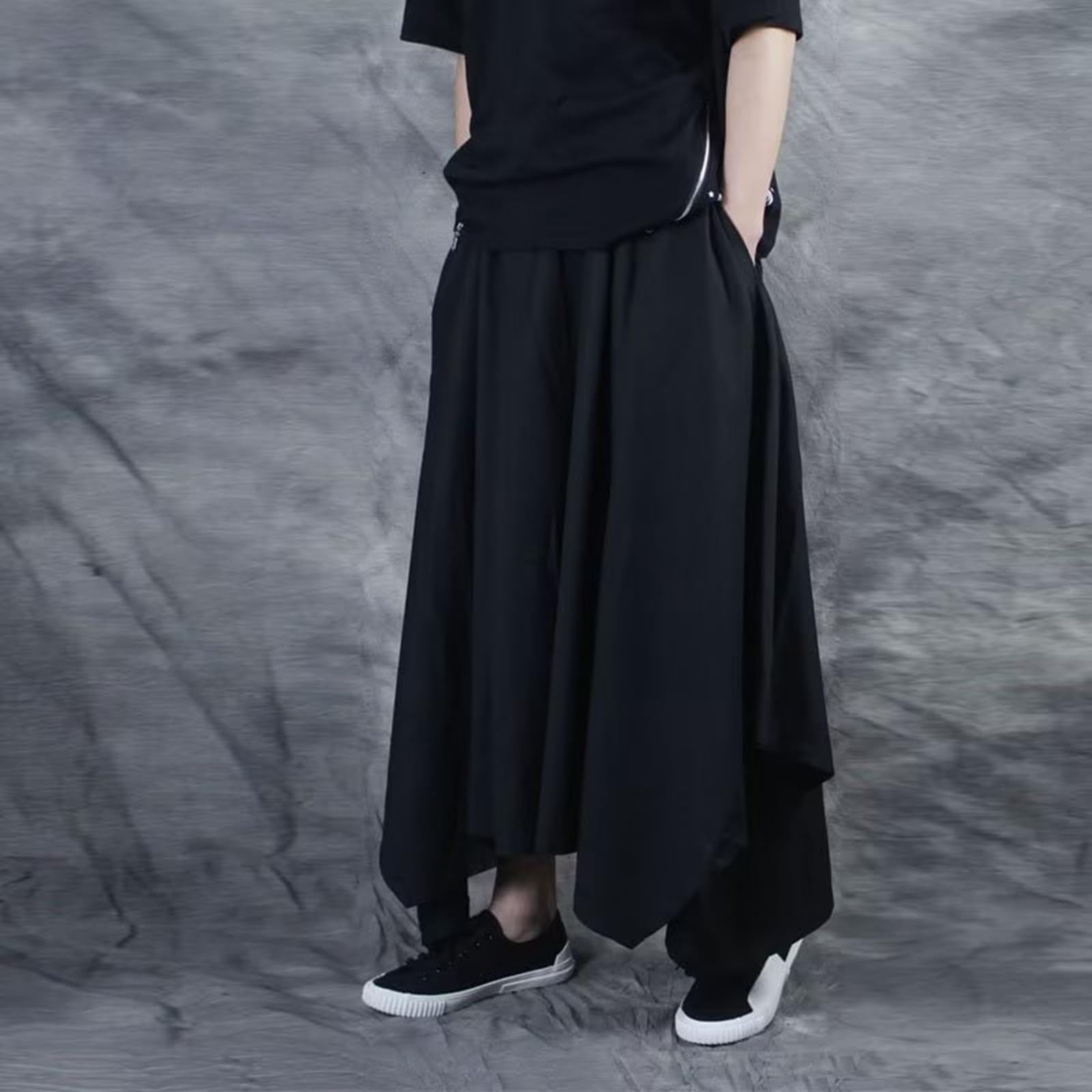 Falda de harén para hombre, estilo japonés, estilo samurai, hakama, dobladillo irregular, holgado, pierna ancha, pantalones informales, yoga, ninja, pantalones bajos, pantalones harén, hip