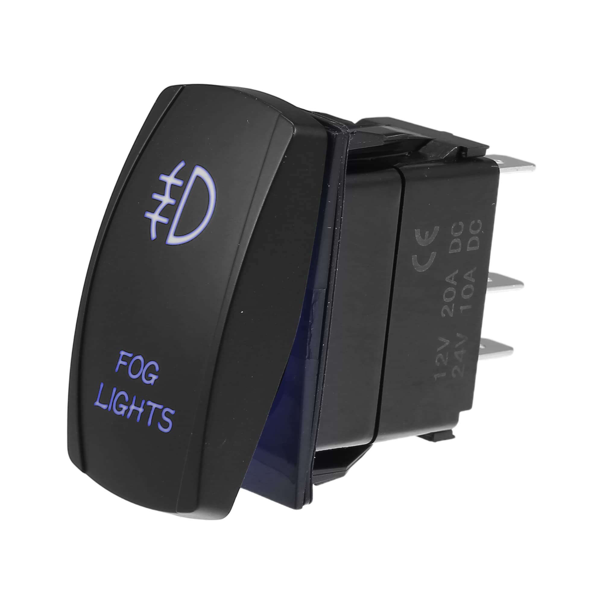 Motoforti Universal Fog Lights, 5 Pin Toggle Rocker SPST Switch Laser ON/OFF Button, 20A/12V 10A/24V, Waterproof for Car, Plastic, Blue LED Lighted