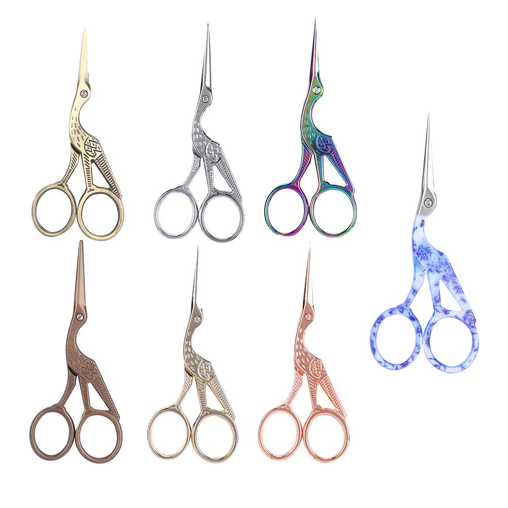 Generic Hochwertiges Storchscheren-Set, Heißgeschmiedete Kreuzstich-Stickschere, Ergonomischer Griff, 7-teilige Nähschere, Roségold
