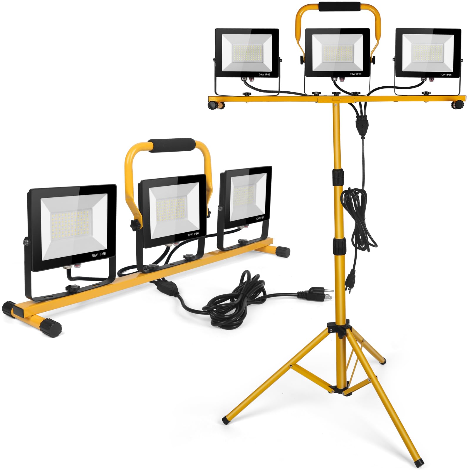 LED Work Lights with Stand, 21000 Lumen, 3-Head Adjustable Work Light