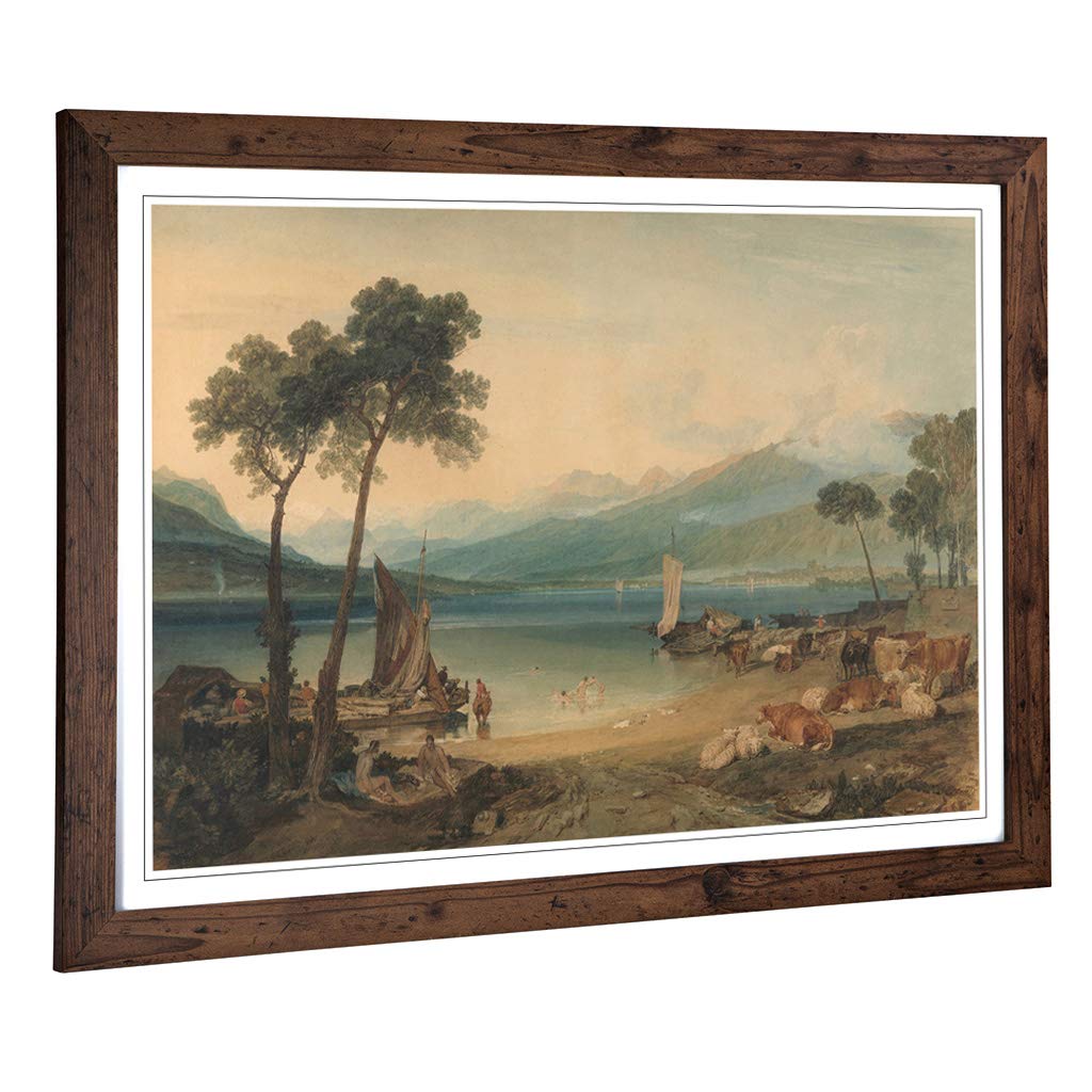 Big Box Art Framed Print of J.M.W (Joseph Mallord William Turner) Lake Geneva Design | Wall Art Picture| Home Decor for Living Room, Bedroom, Office, Walnut, A2 / 24.5x18 Inch / 62x45cm