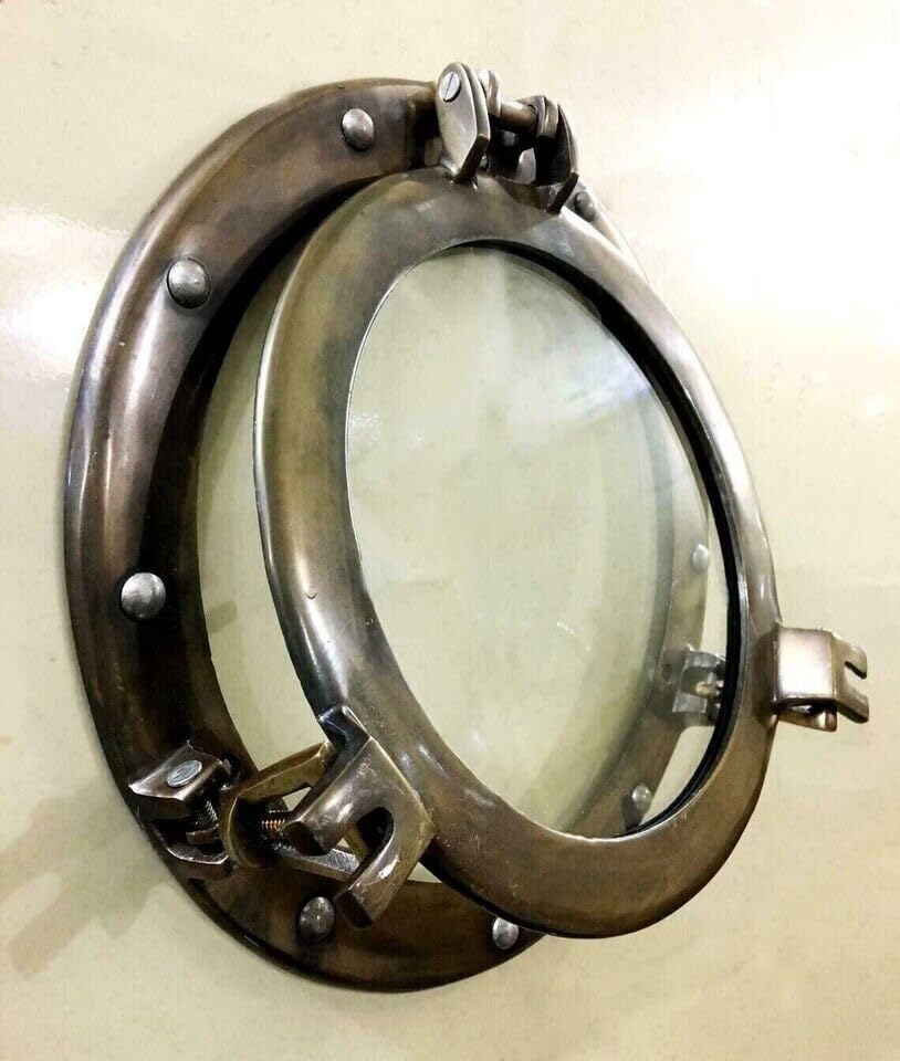 Dimensioni: 30,5 cm Oblò in ottone anticato, 30,5 cm, specchio per finestra, oblò, barca, oblò, decorazione per la casa