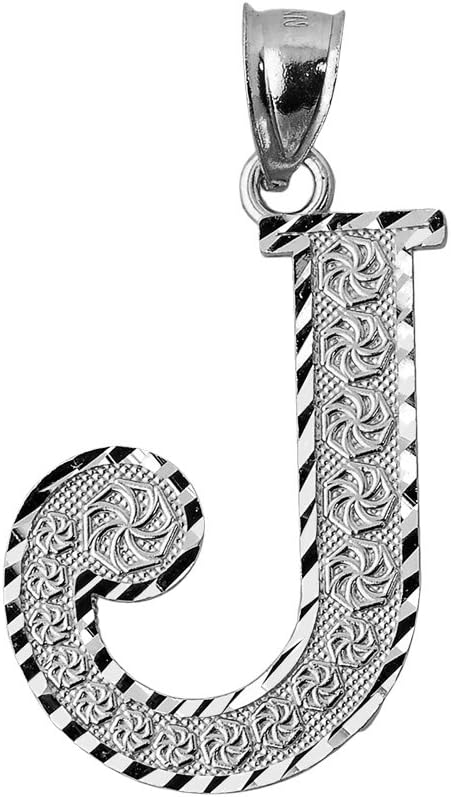 925 Sterling Silver Initial Letter J Charm Pendant, 0.7"