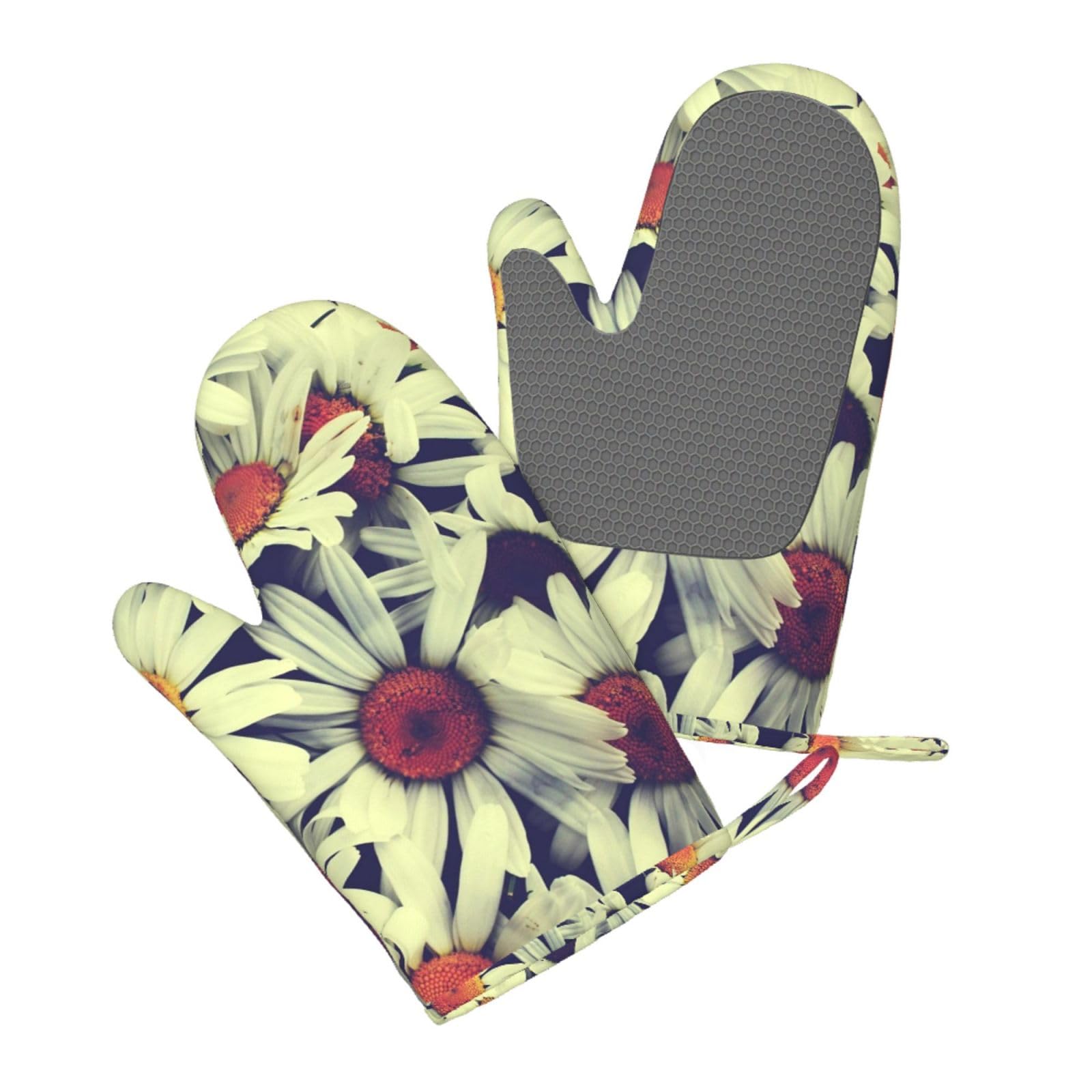 Aqrjlpo Women's Flowers Silicone Oven Mitts Set 2Pcs, Printed Heat Resistant Non-Slip Silicone Oven Gloves For Kitchen Cooking Baking Microwave