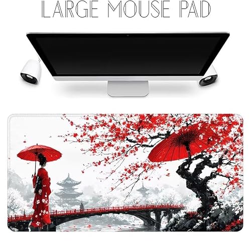Tapis de Souris Blanc Tapis Souris Rouge Tapis de Souris XXL 1000 x 500 x 5 mm,Grand sous Main Bureau avec Base en Caoutchouc Antidérapant Surface, Bureau Decoration, Cadeau Anniversaire Femme H42 – vue 2