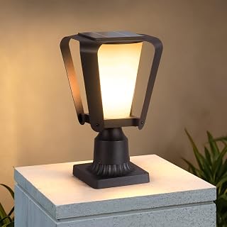 MVBT Glass Solar Post Lights Outdoor, Solar Lamp Post Light with E26 Bulb | 3000K LED Pole Light Head with Pier Mount Base, 13.4"H Dusk to Dawn Waterproof Post Lamp for Outside Columns (1 Pack)