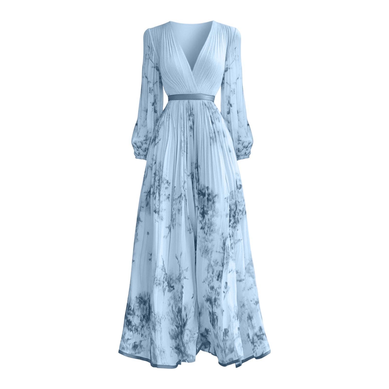 Vestido Plisado Manga Larga Estampado Floral, Cuello Casual Fluido Verano Mujer