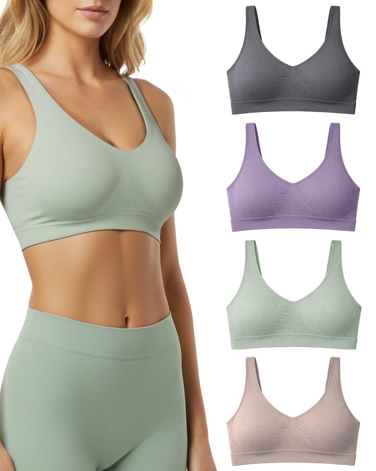 Risalti Eco Friendly Wide Shoulder Wirefree Bra, 4-Piece Brassiere Women's Brassiere Bra in Soft Microfibre, Yees Green, Seamless Bra, Sustainable and Breathable Underwear – Made in Italy, Anthracite