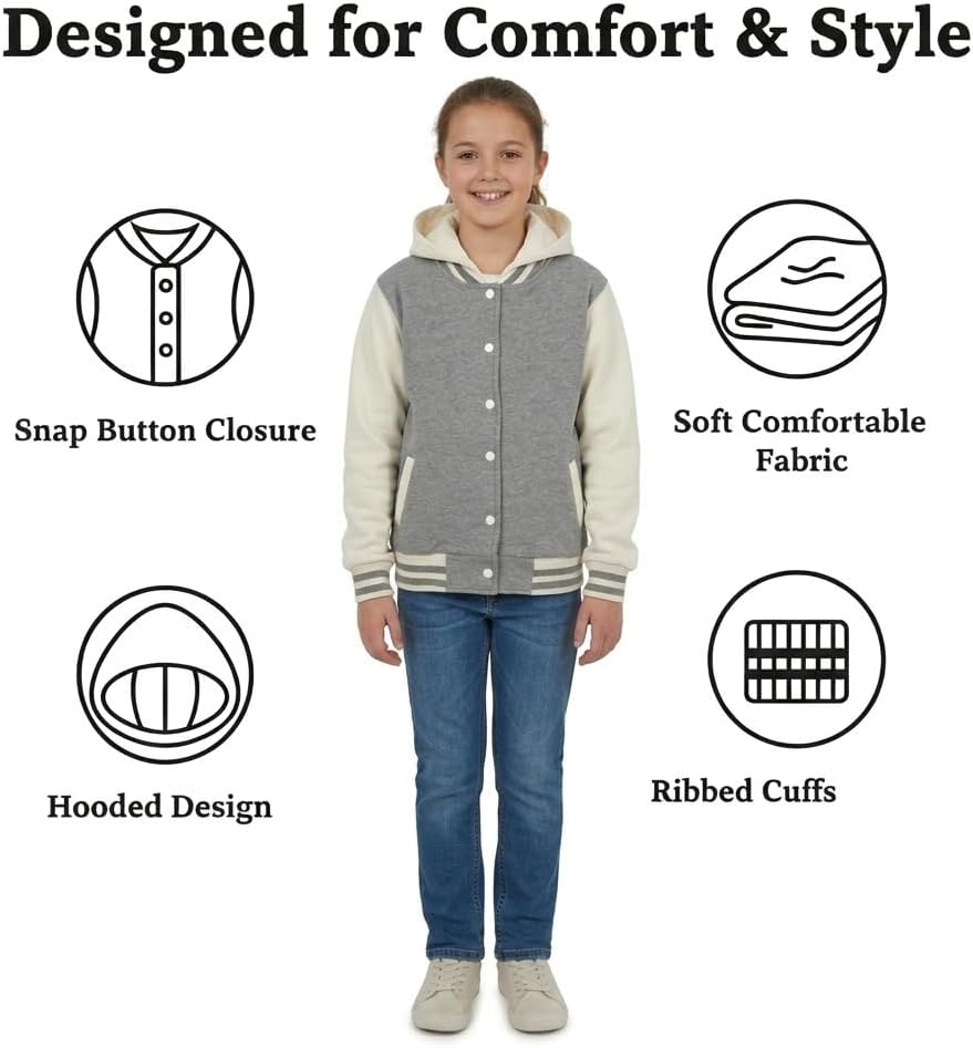 A2Z 4 Kids Girls Boys B.B Hooded Plain Jacket Baseball Style Lightweight Comfortable Coat For Childrens New Age 2-13 Years