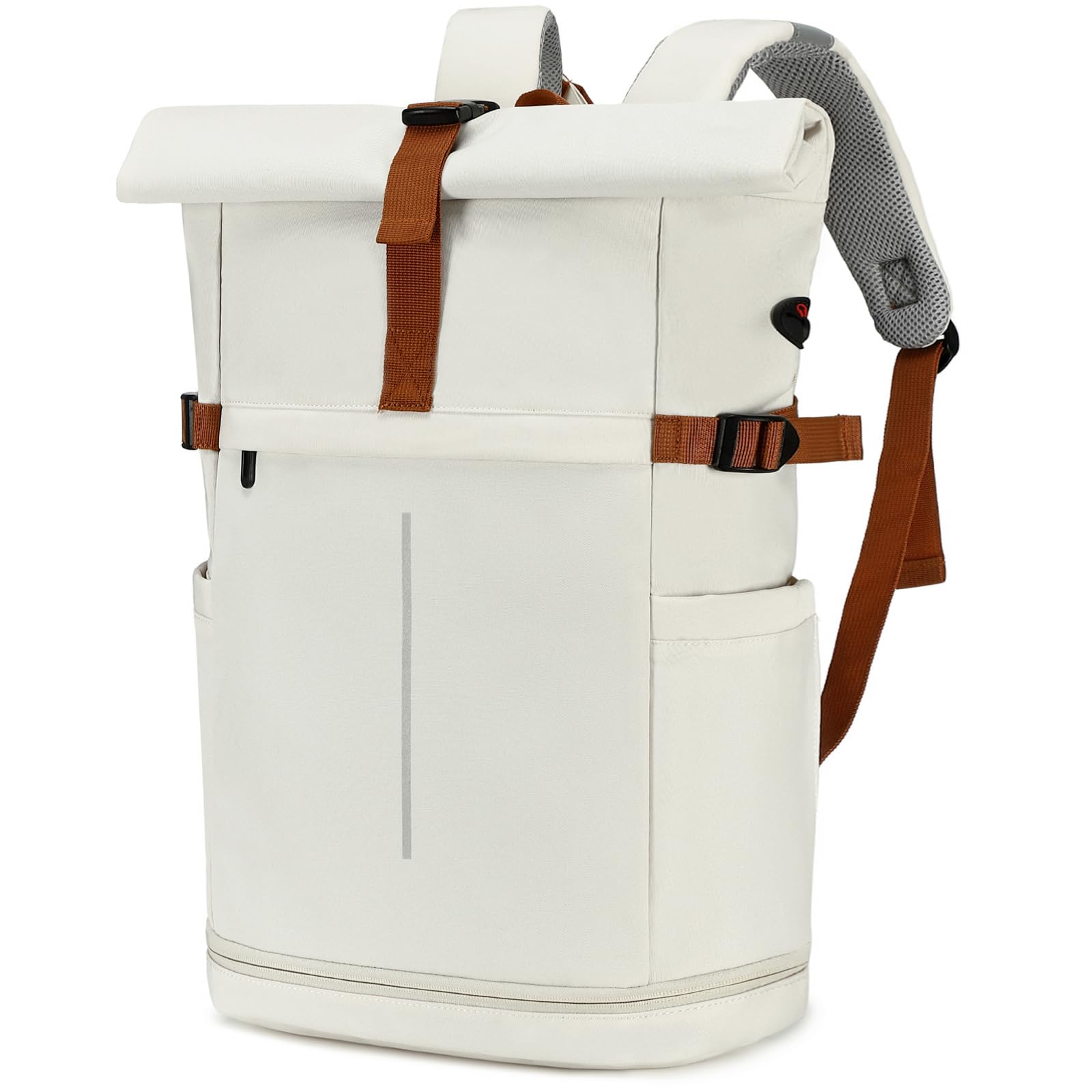 Myhozee RollTop Rucksack Herren Damen 25L-30L LaptopRucksack Schulrucksack für Uni Fahrrad Freizeit Job Sport Reisen, Radsport Stylische Tagesrucksack Waderrucksack mit Laptopfach & Schuhfach - Beige