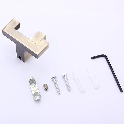 Miniatura 8 de Paquete de 5 ganchos de pared resistentes con tornillo, gancho doble retro para abrigos, bufandas, bolsos, toallas, llaves, sombreros, tazas (bronce)