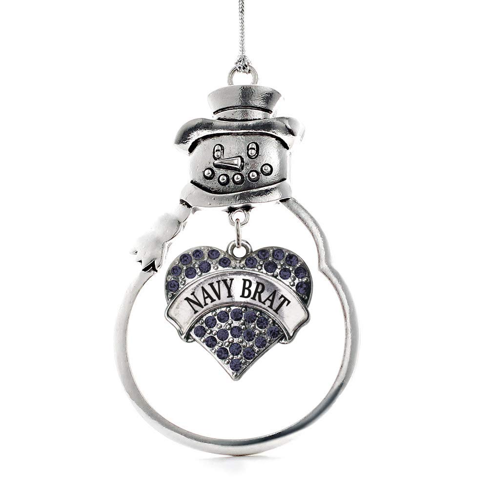 Inspired Silver - Navy Brat - Silver Christmas Ornament - Blue Pave Heart Charm Christmas Tree Ornament with Cubic Zirconia - Snowman Hanging Decoration