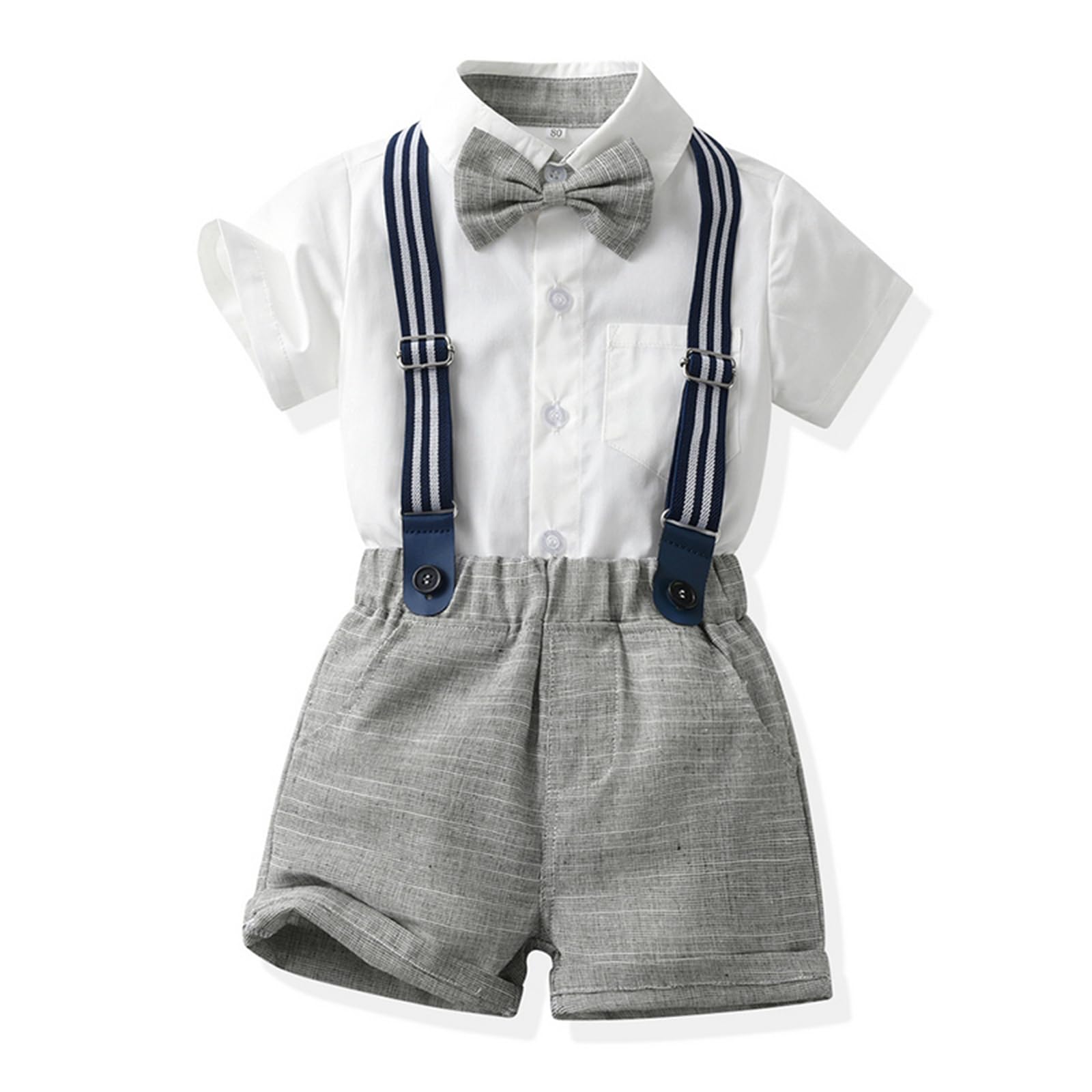 Niño Trajes de Caballero de Verano Niño Camisa de Manga Corta con Pajarita Tirantes Pantalones Cortos Traje 1-8 Años