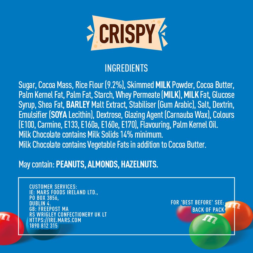 M&M'S Crispy Schokolade Großpackung | American Football Snacks | Schokolinsen mit Knusperkern | 850g (Packung mit 3)
