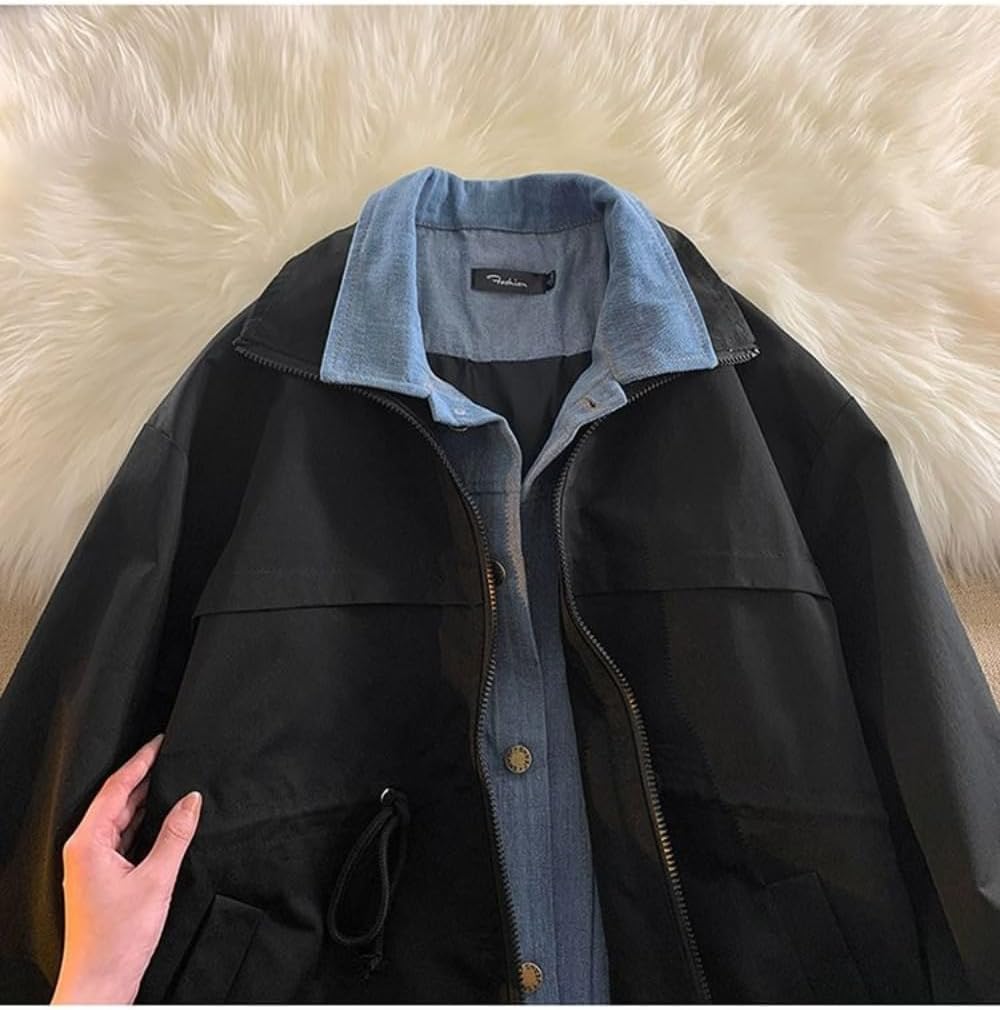 Unisex Varsity Jacket, Layered Look Winter Jackets for Men and Women Streetwear Bomber Coats (Black,Medium,Medium)
