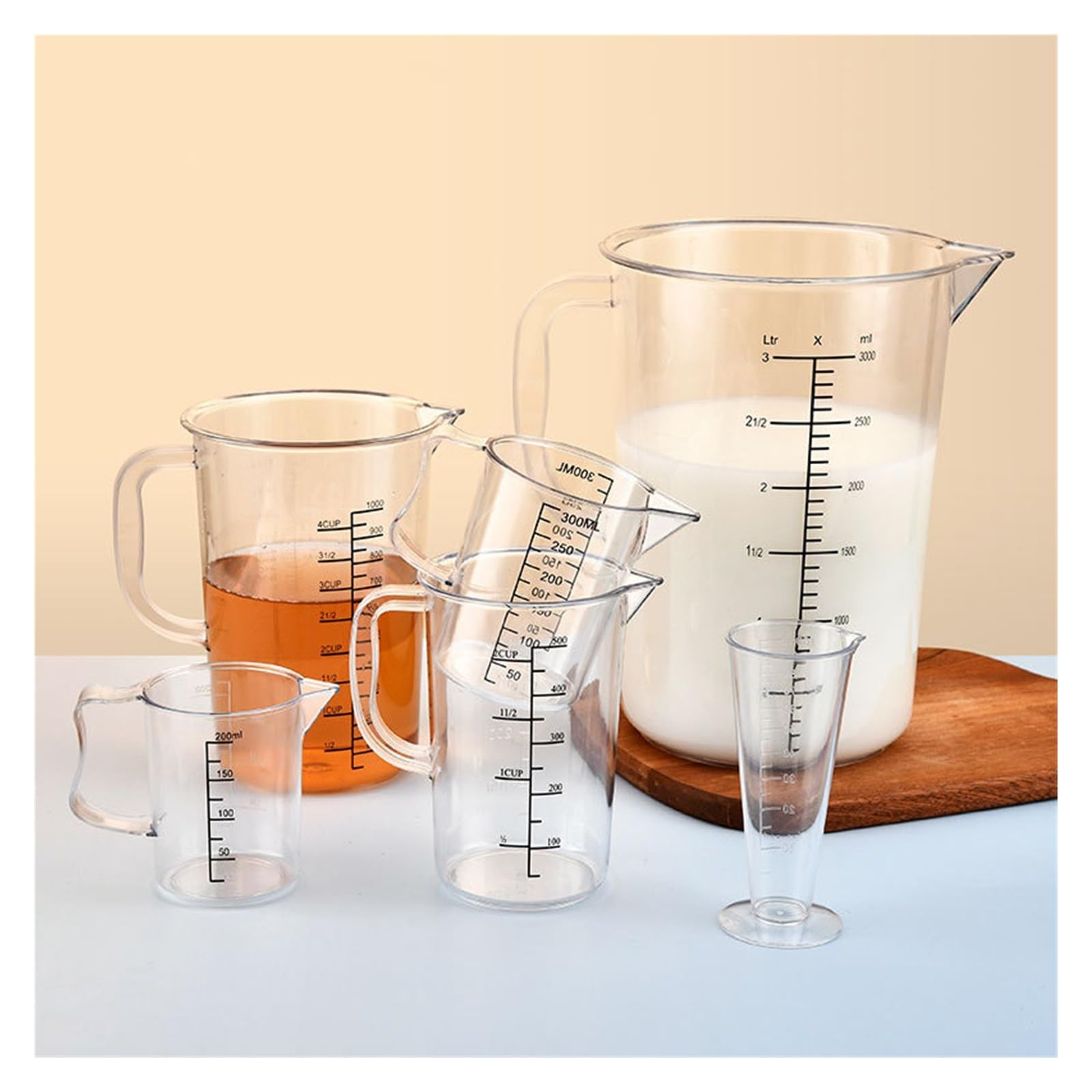 Messbecher 3PCS Verdickter Kunststoff Messbecher Doppelseitige Skala Mit Griff Milch Tee Kuchen Küche Backen(2000ml)