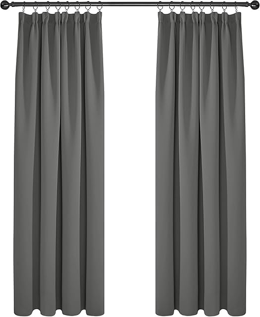 Deconovo Super Soft Thermal Insulated Pencil Pleat Curtains Blackout Curtains for Kitchen 90 x 90 Light Grey