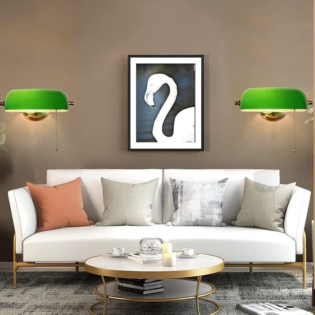 Zielona kinkiet bankier z przełącznikiem, klasyczna lampa bankierska, styl retro, tradycyjny, zielony, regulowany szklany klosz, lampka nocna do sypialni, korytarza, biblioteki