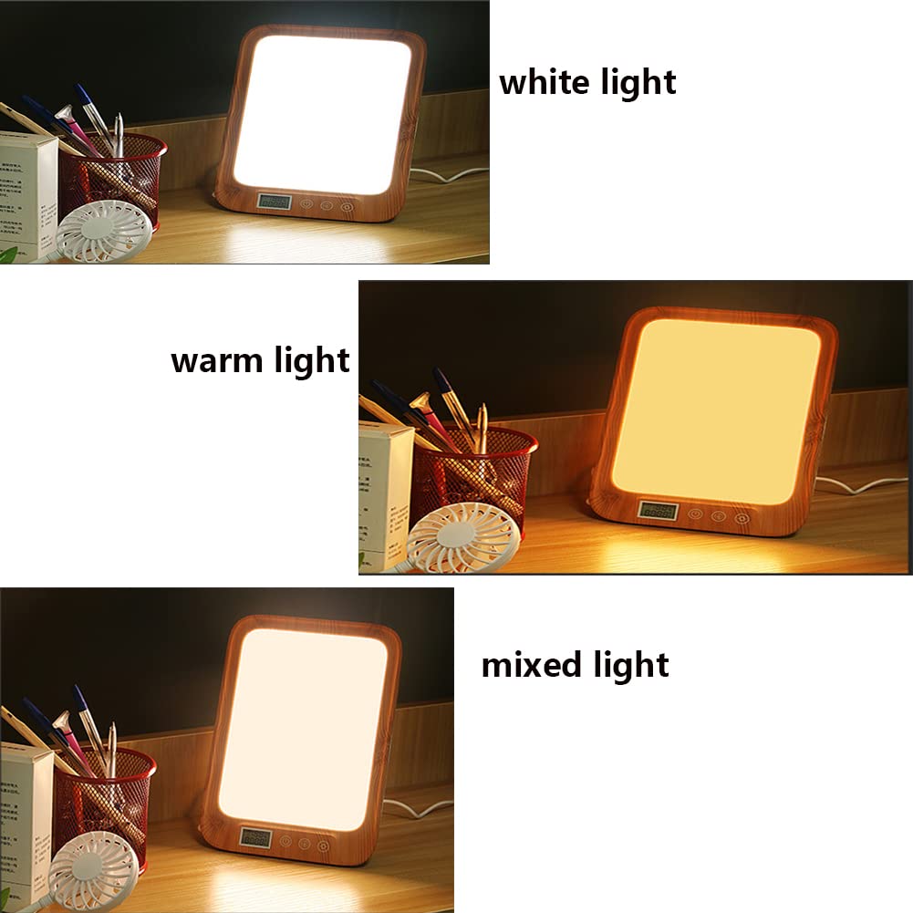 Lampe De Luminothérapie Grain De Bois, 45000Lux Boîte À Lumière LED, Avec 3 Modes De Couleur, 6 Niveaux De Luminosité & Gradation En Continu, Coucher Du Soleil Fonction De Réglage