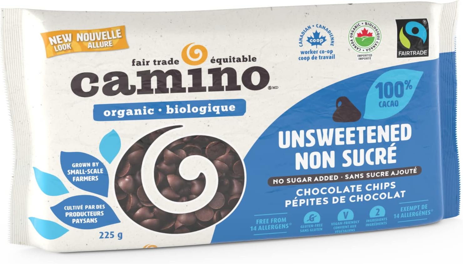 Camino Organic Fairtrade Chocolate Chips, Unsweetened (100 Cacao