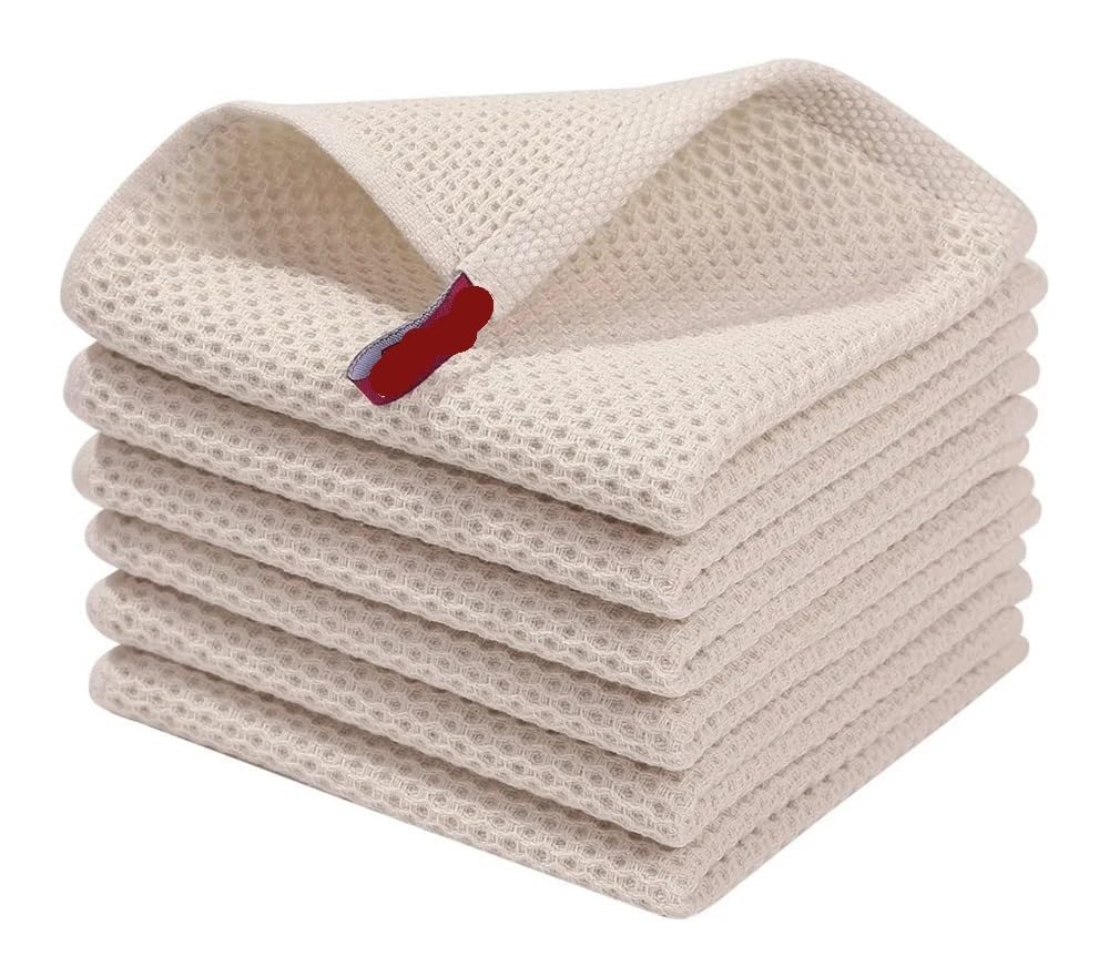 Jobaojiang 2/5pcs 12x12inch Multi-Color Waffle Weave Kitchen Dishcloths, Soft Absorbent Dish Towels, Household Cleaning Cloth(Beige,2Pcs)