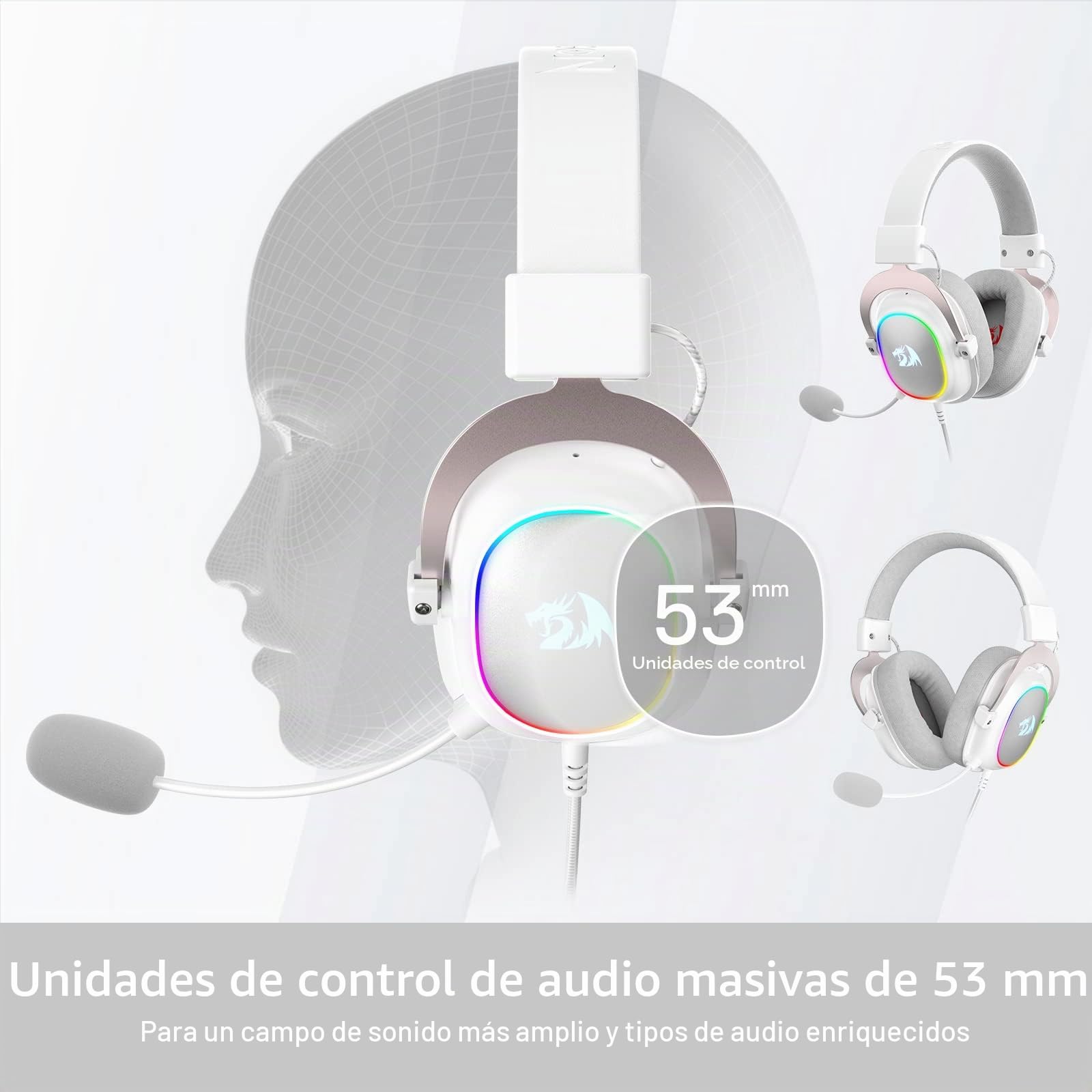 Redragon H510 Zeus-X Cascos Cable 7.1 53mm Blanco | cascos gaming cable sonido envolvente 7.1 drivers 53mm almohadillas viscoelásticas cubierta tela blanco